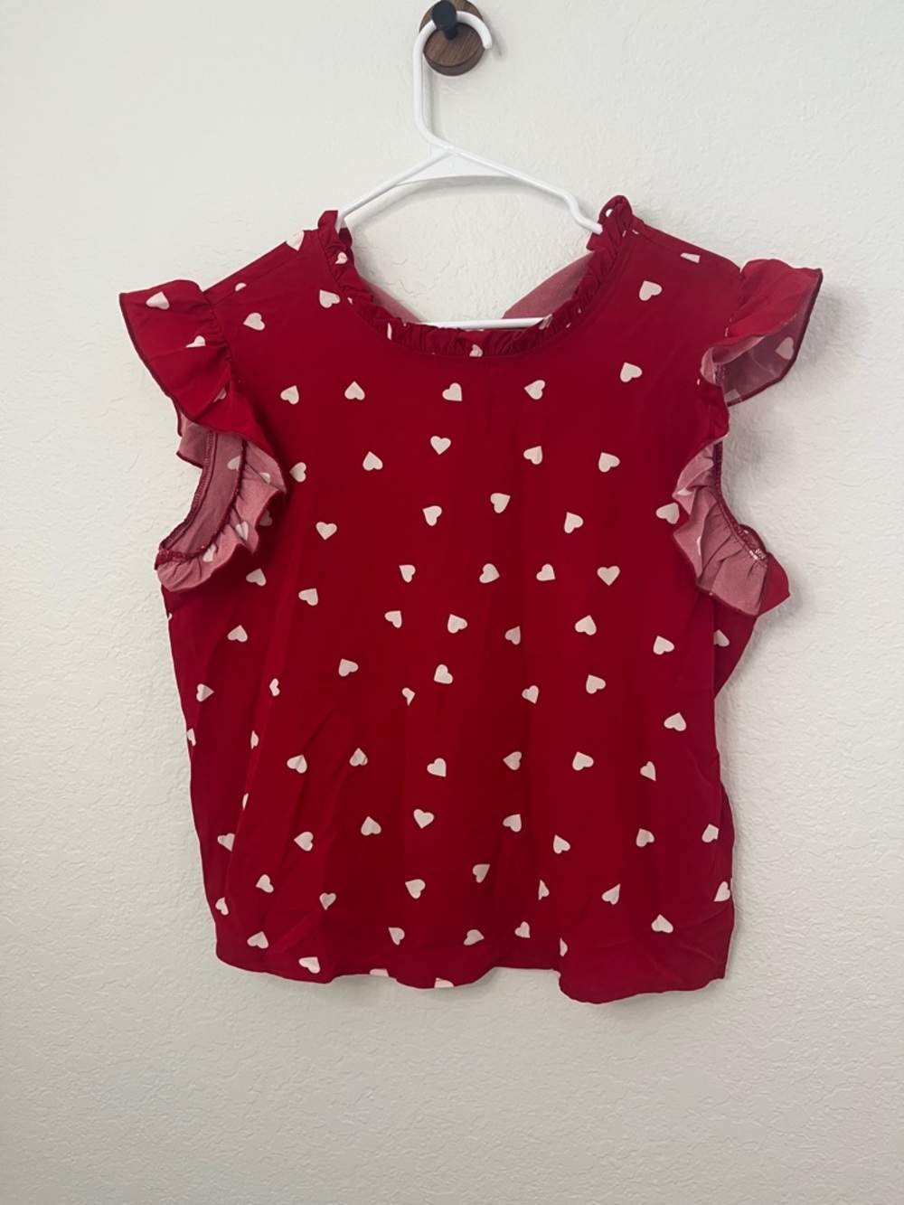 Amazon Red Heart Print Ruffle Sleeve Blouse